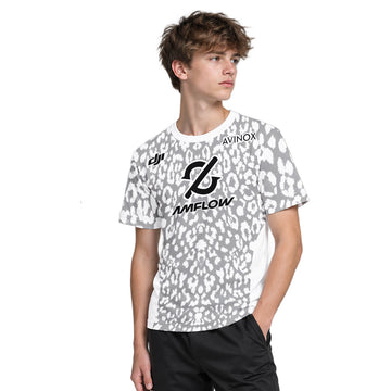 AMFLOW AVINOX White Gray Leopard Youth Short Sleeve Mountain Bike Jersey – Boy Lifestyle View