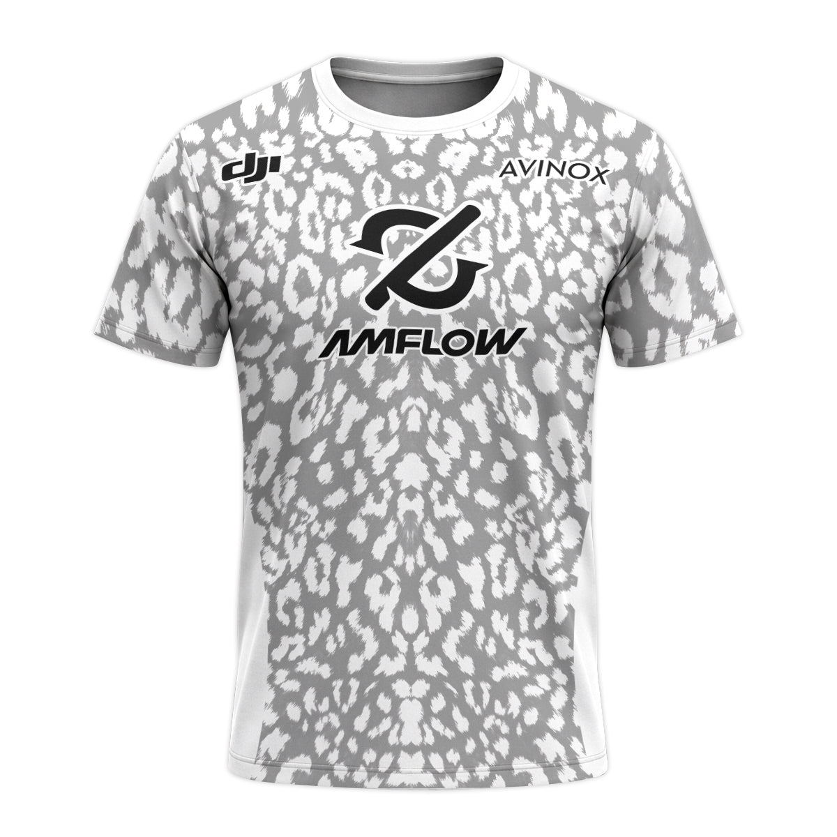 AMFLOW AVINOX White Gray Leopard Youth Short Sleeve Mountain Bike Jersey – Front View Mockup