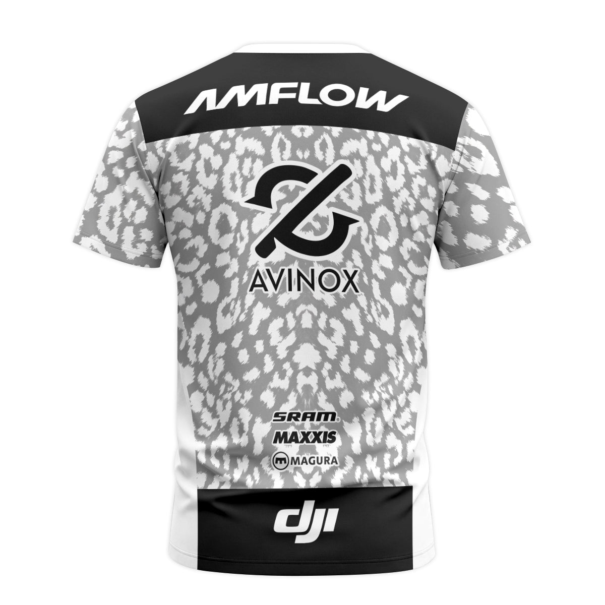 AMFLOW AVINOX White Gray Leopard Youth Short Sleeve Mountain Bike Jersey – Back View Mockup