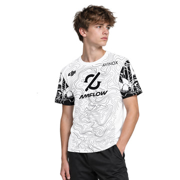 AMFLOW Black White Topographic Youth Short Sleeve Mountain Bike Jersey – Boy Lifestyle View