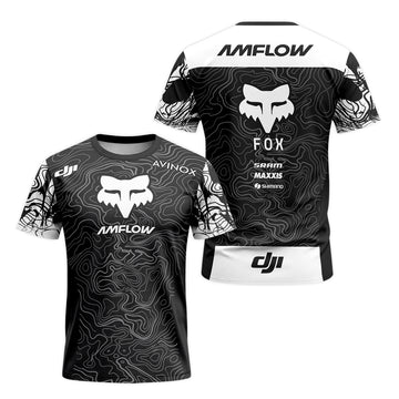 AMFLOW DJI Avinox Black White Topographic Short Sleeve Mountain Bike Jersey - front and back view