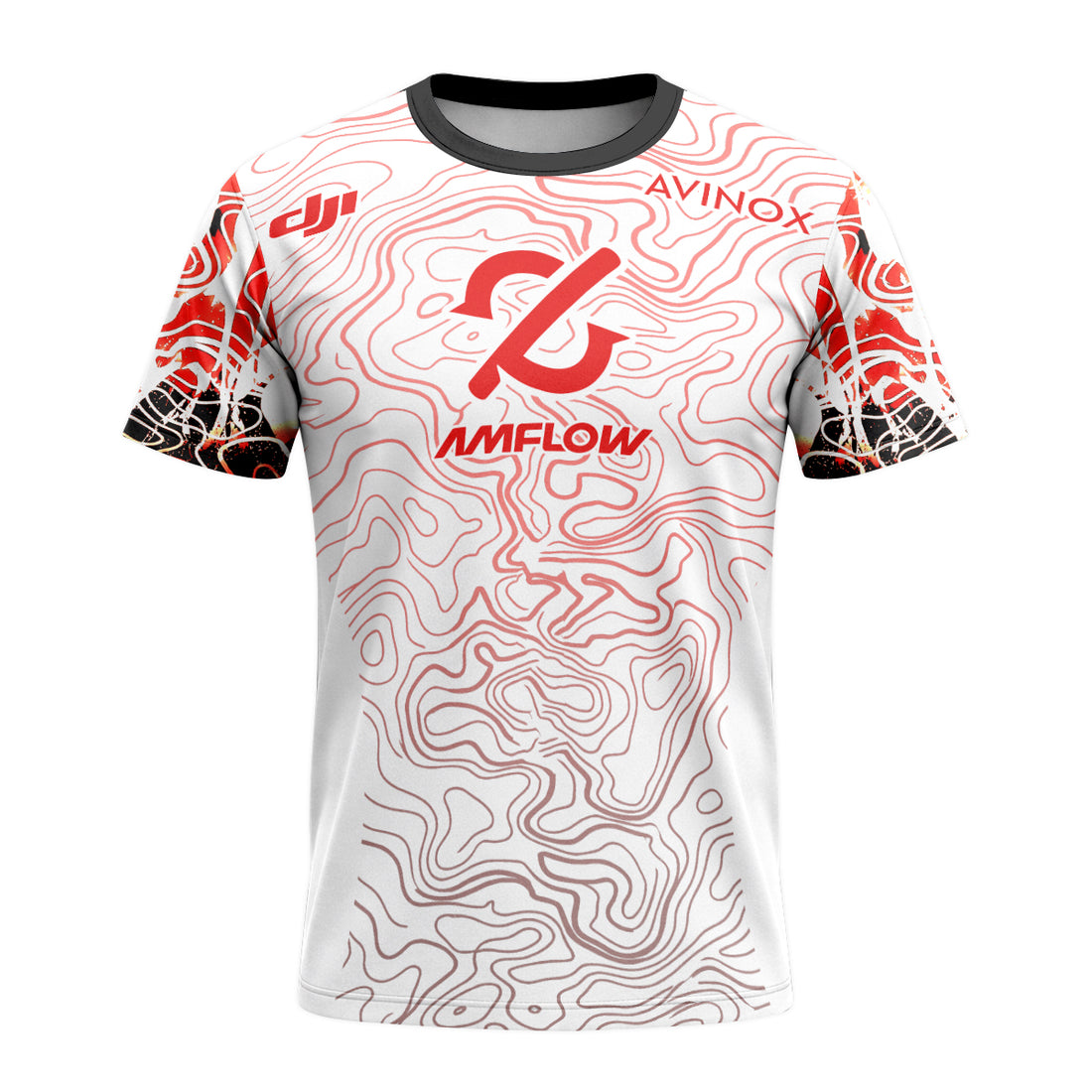 AMFLOW DJI Avinox White Red Topographic Short Sleeve Mountain Bike Jersey