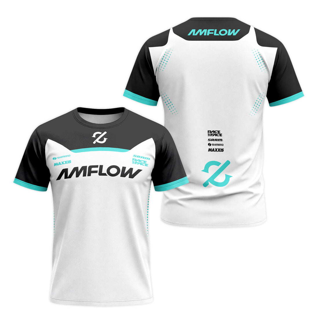 AMFlow MTB White Black Aqua Short Sleeve Mountain Bike Jersey