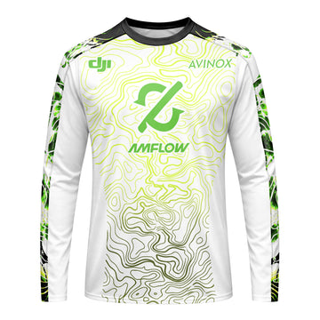 AMFlow MTB White Neon Green Topographic Long Sleeve Mountain Bike Jersey