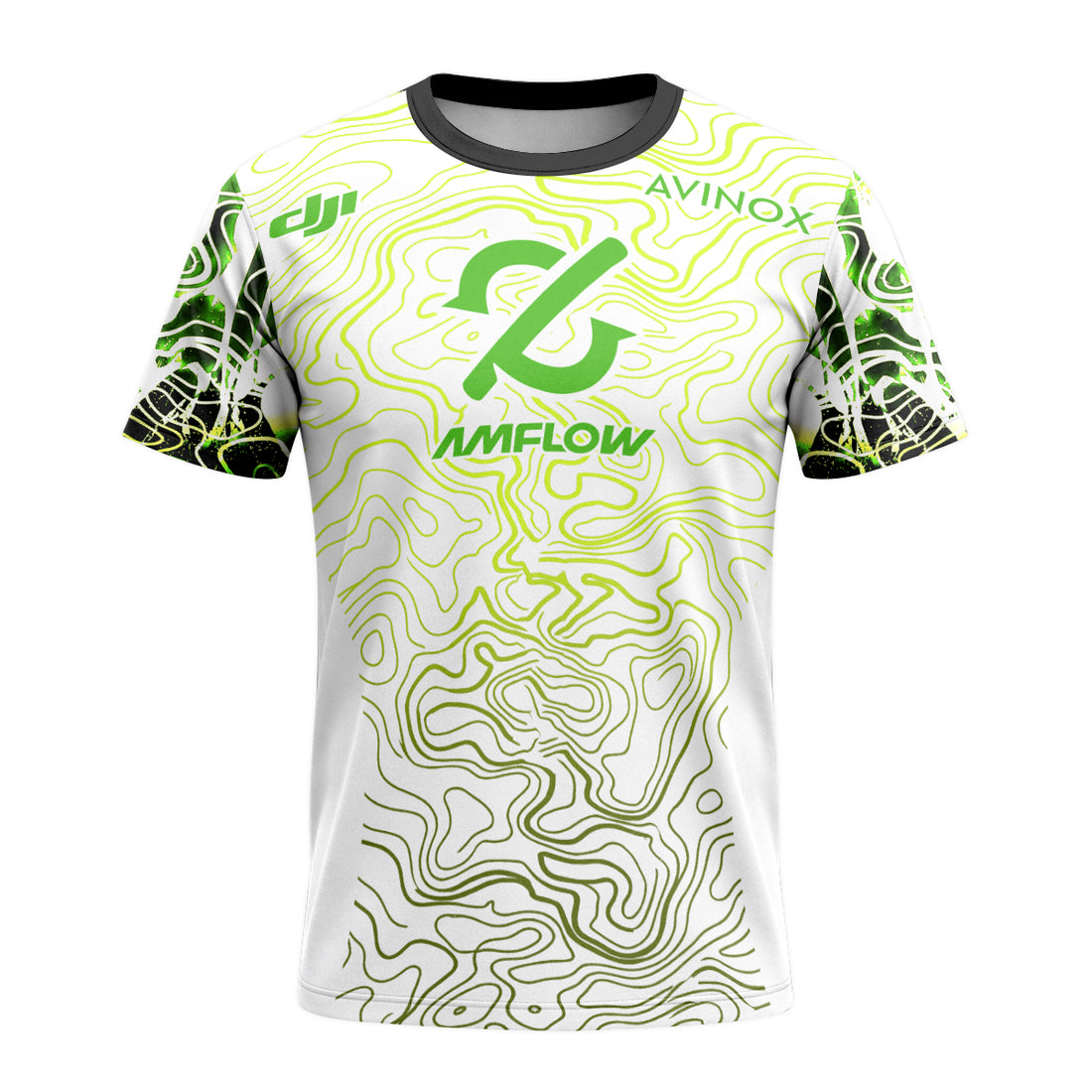 AMFlow MTB White Neon Green Topographic Short Sleeve Mountain Bike Jersey