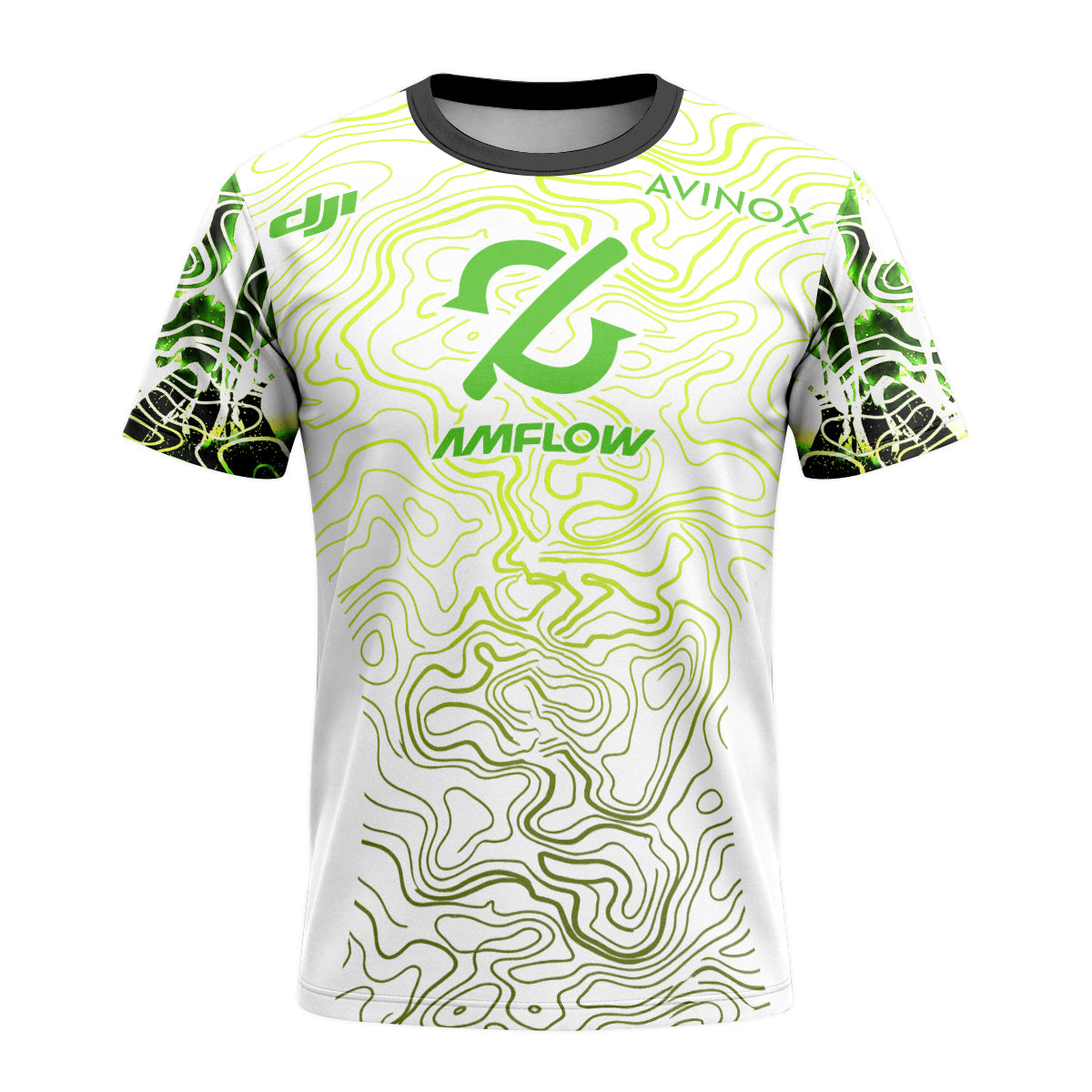 AMFlow MTB White Neon Green Topographic Short Sleeve Mountain Bike Jersey