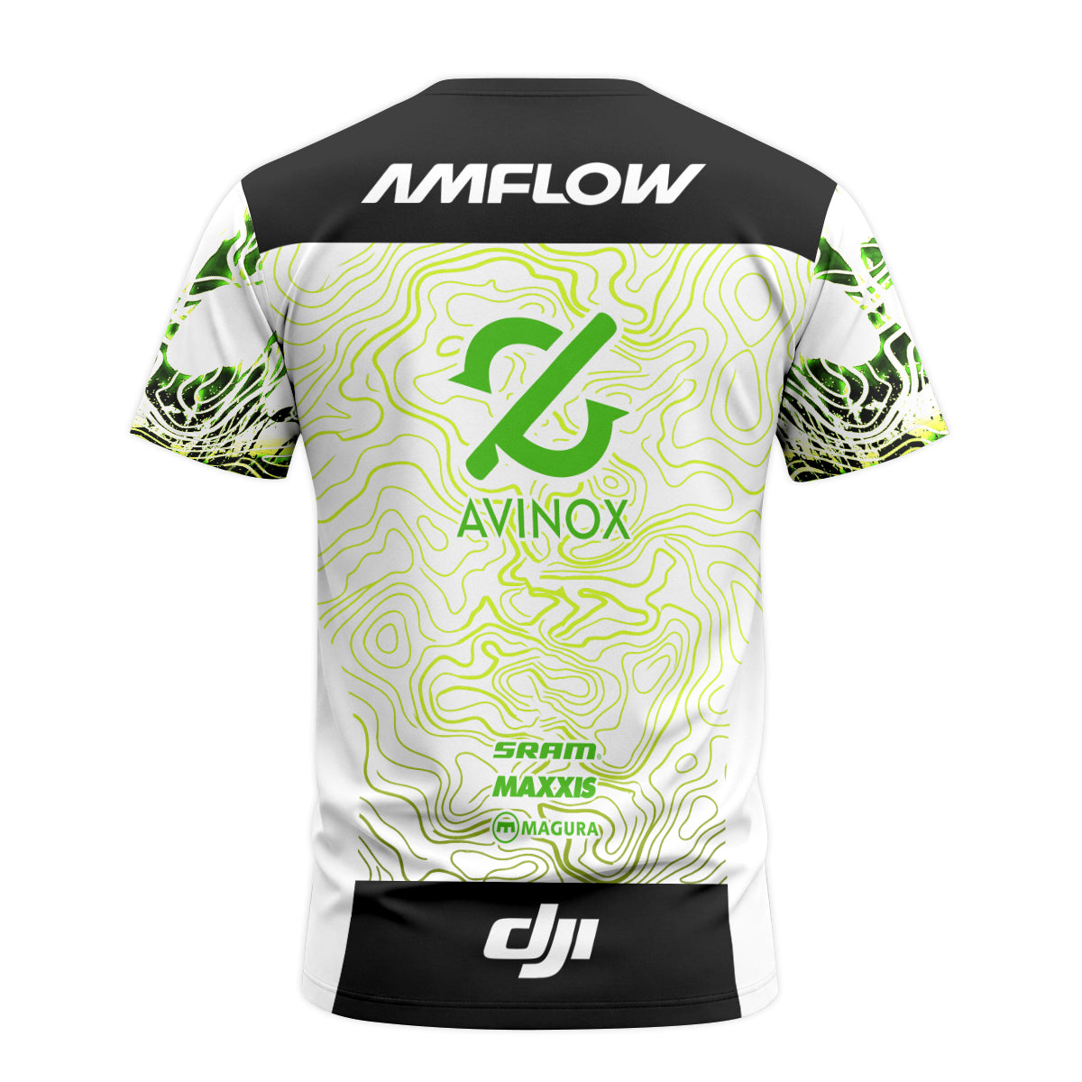 AMFlow MTB White Neon Green Topographic Short Sleeve Mountain Bike Jersey