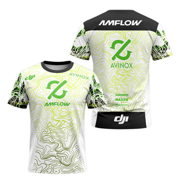 AMFlow MTB White Neon Green Topographic Short Sleeve Mountain Bike Jersey
