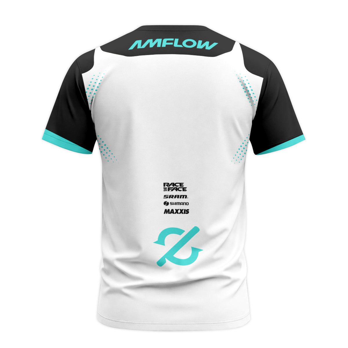 AMFlow MTB White Black Aqua Youth Short Sleeve Mountain Bike Jersey – Back View Mockup