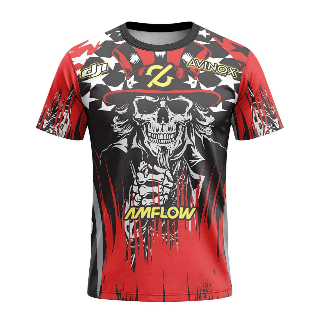 Amflow Patriotic Cowboy Skull Red Black Short Sleeve Mountain Bike Jersey – Front and Back View