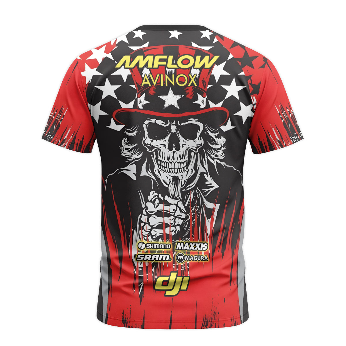 Amflow Patriotic Cowboy Skull Red Black Short Sleeve Mountain Bike Jersey – Back View Mockup