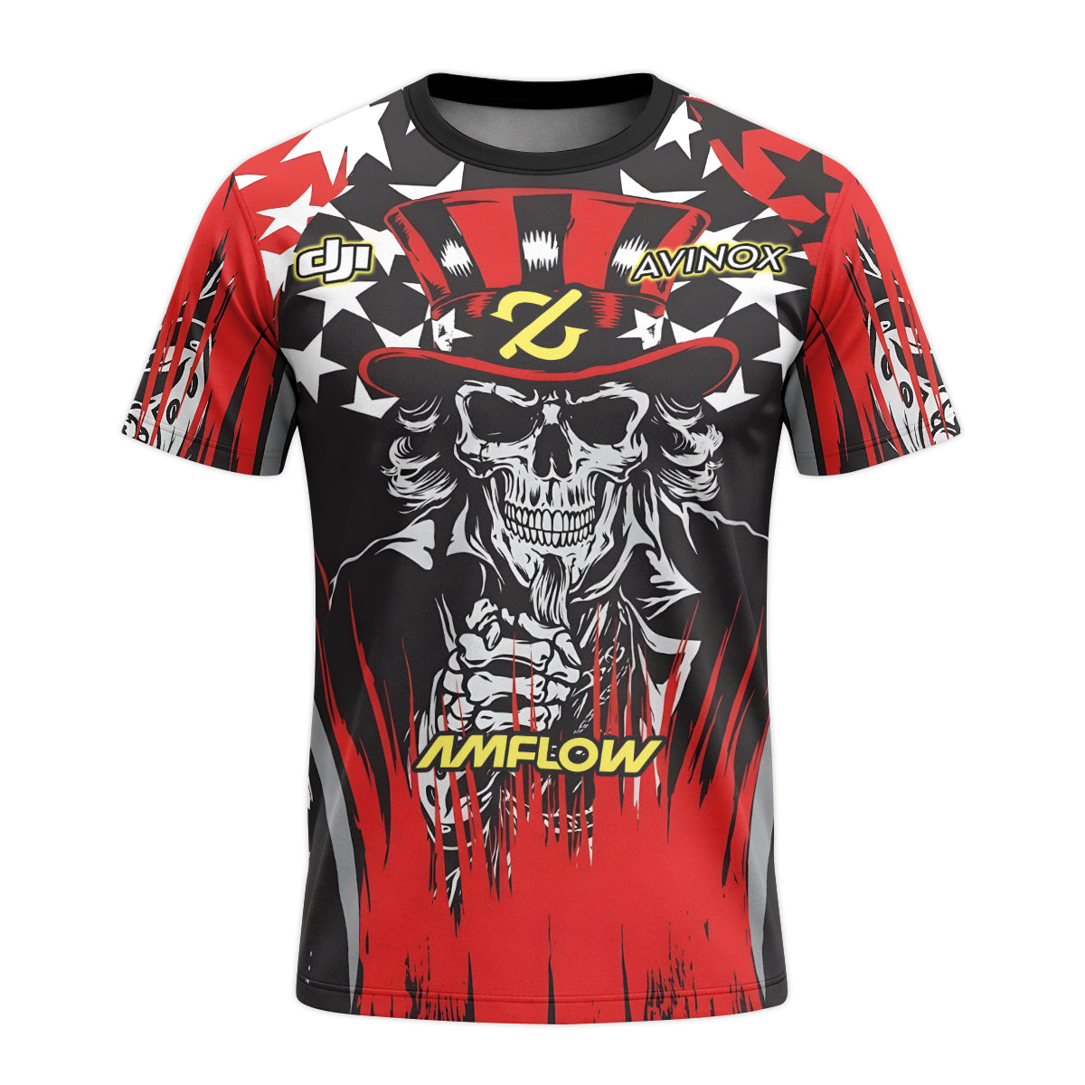 Amflow Patriotic Cowboy Skull Red Black Youth Short Sleeve Mountain Bike Jersey – Front View Mockup