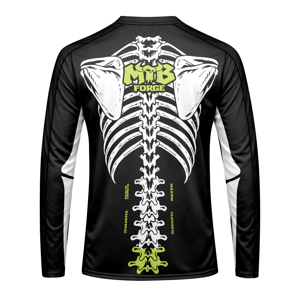 Amflow Skeleton Rib Cage Black Neon Green Long Sleeve Mountain Bike Jersey – Back View Mockup