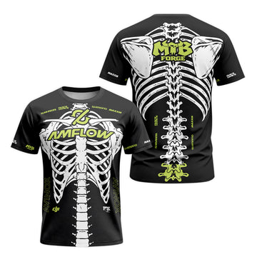 Amflow Skeleton Rib Cage Black Neon Green Short Sleeve Mountain Bike Jersey – Front and Back View