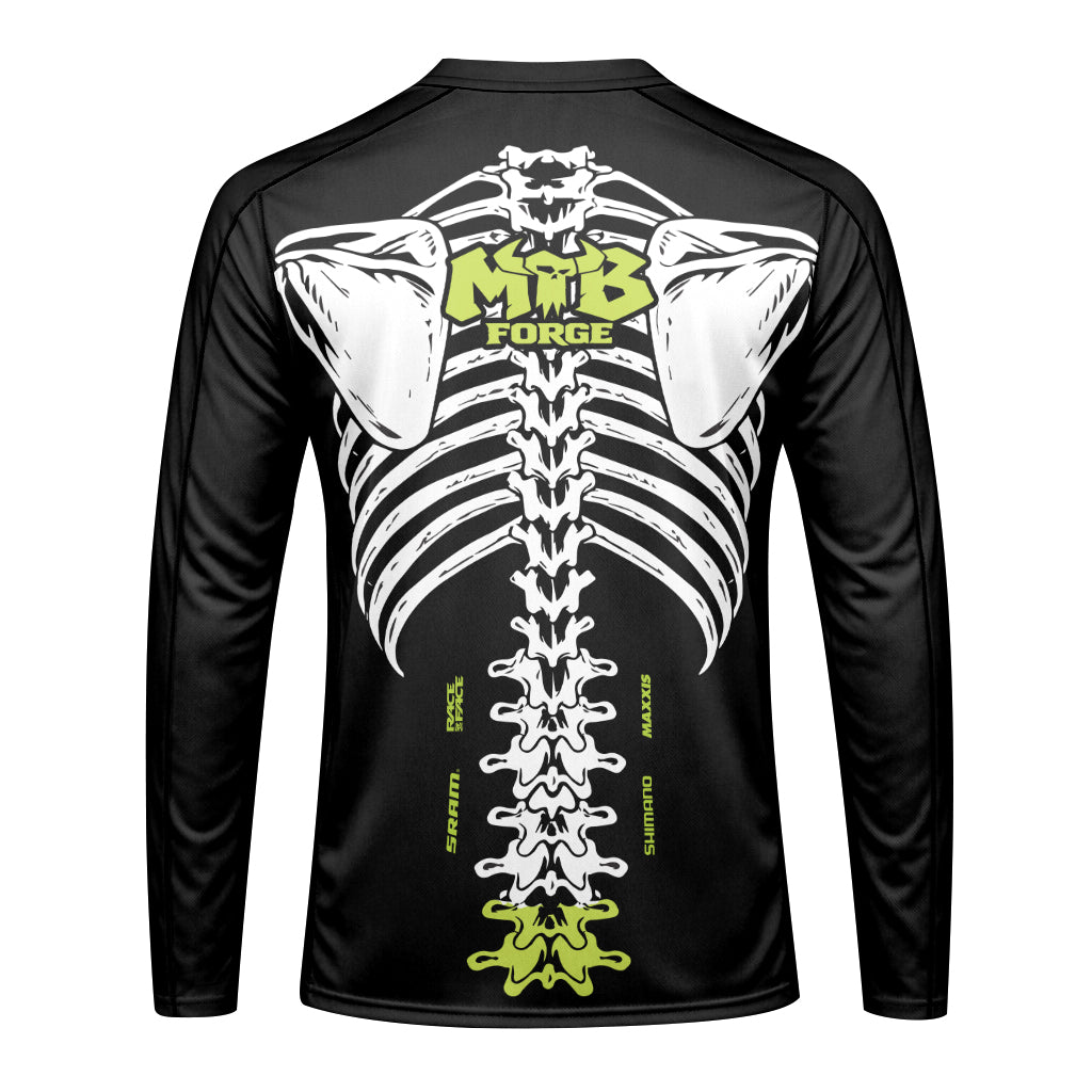 Amflow Skeleton Rib Cage Black Neon Green Youth Long Sleeve Mountain Bike Jersey – Back View Mockup