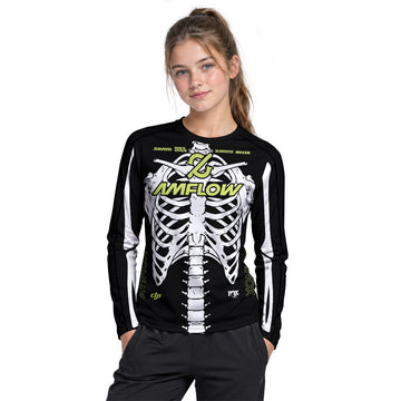 Amflow Skeleton Rib Cage Black Neon Green Youth Long Sleeve Mountain Bike Jersey – Girl Lifestyle View