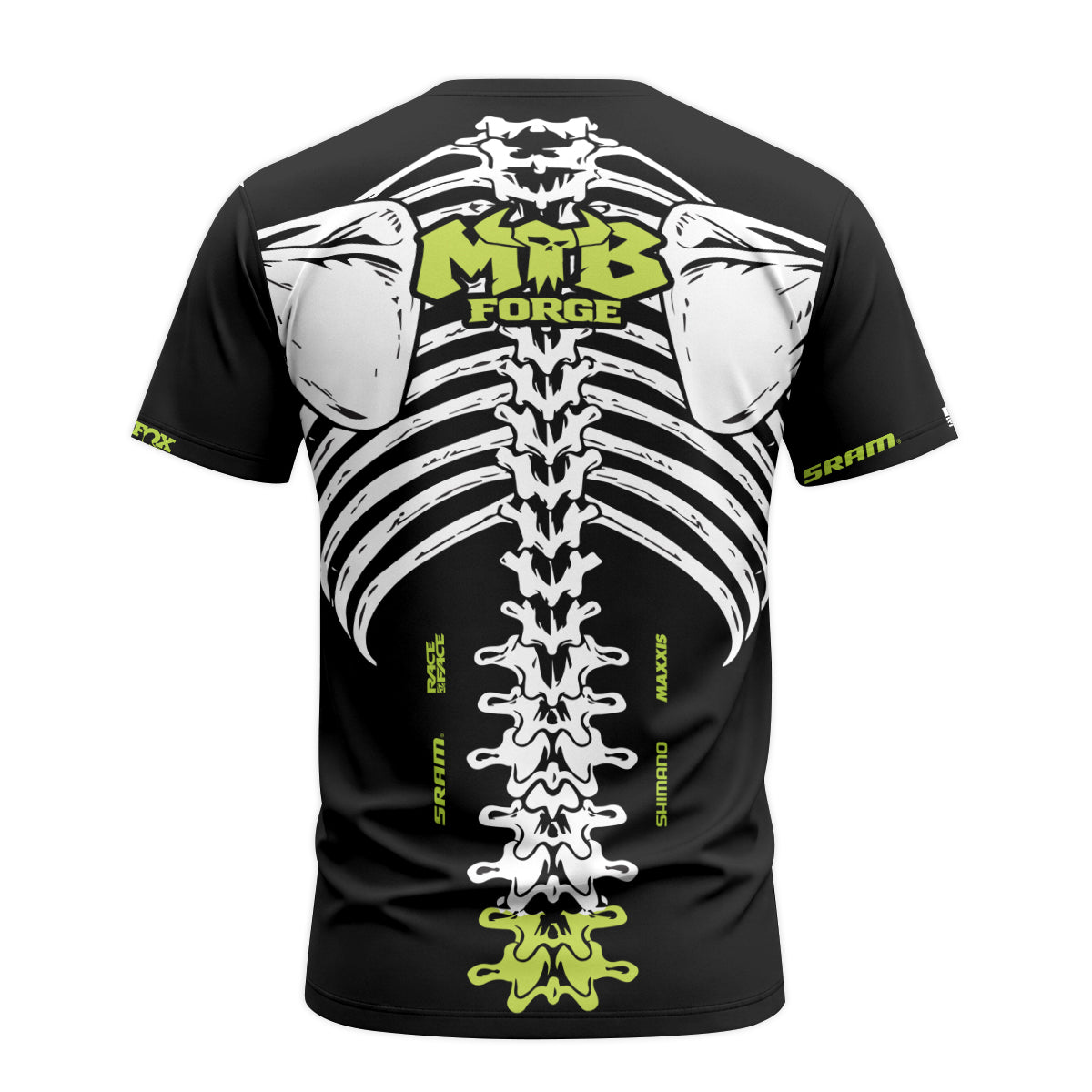 Amflow Skeleton Rib Cage Black Neon Green Youth Short Sleeve Mountain Bike Jersey – Back View Mockup