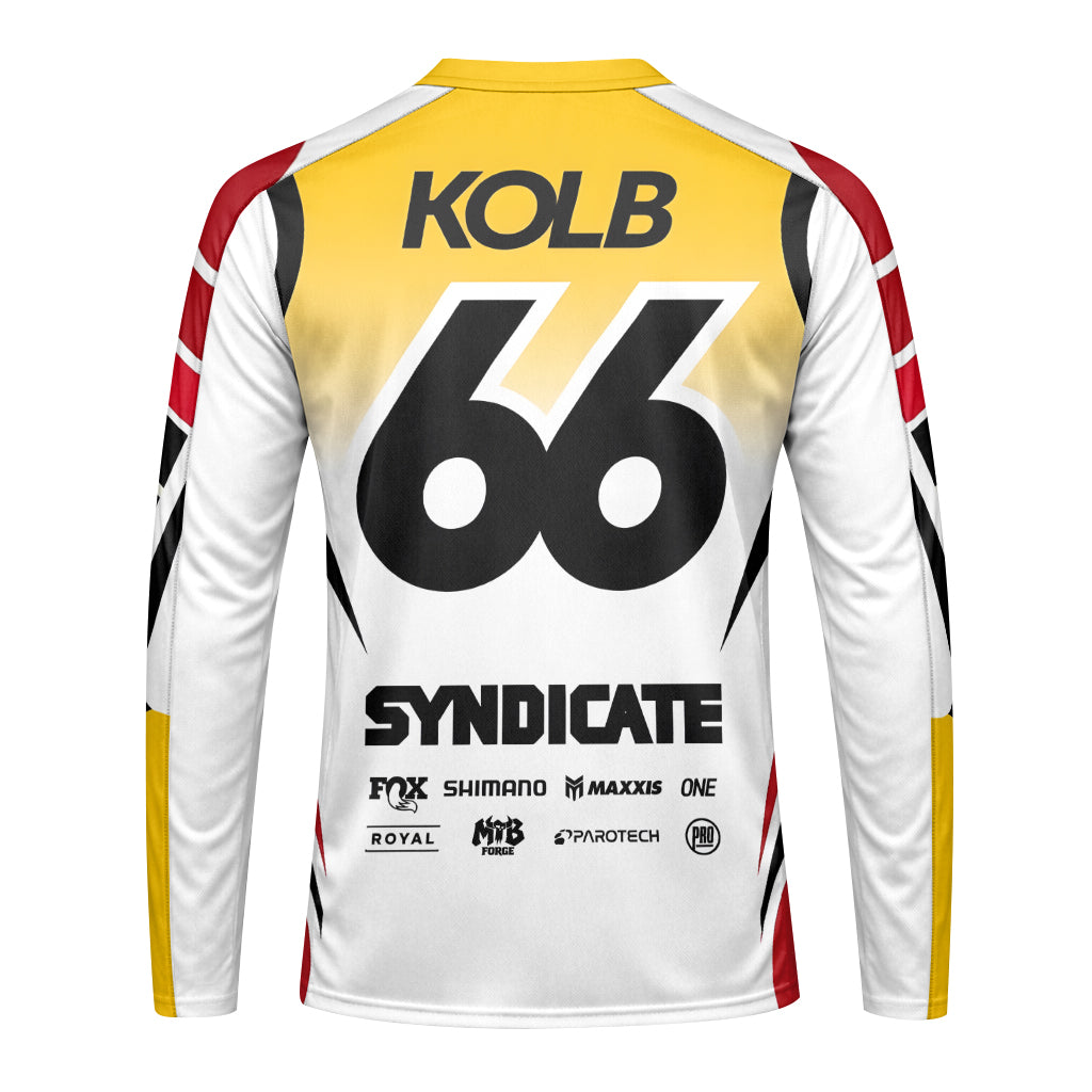 Andreas Kolb #66 Santa Cruz Syndicate Youth Long Sleeve Mountain Bike Jersey – Back View Mockup