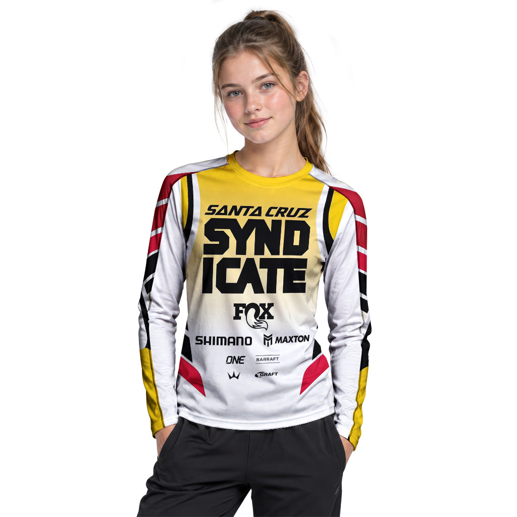 Andreas Kolb #66 Santa Cruz Syndicate Youth Long Sleeve Mountain Bike Jersey – Girl Lifestyle View