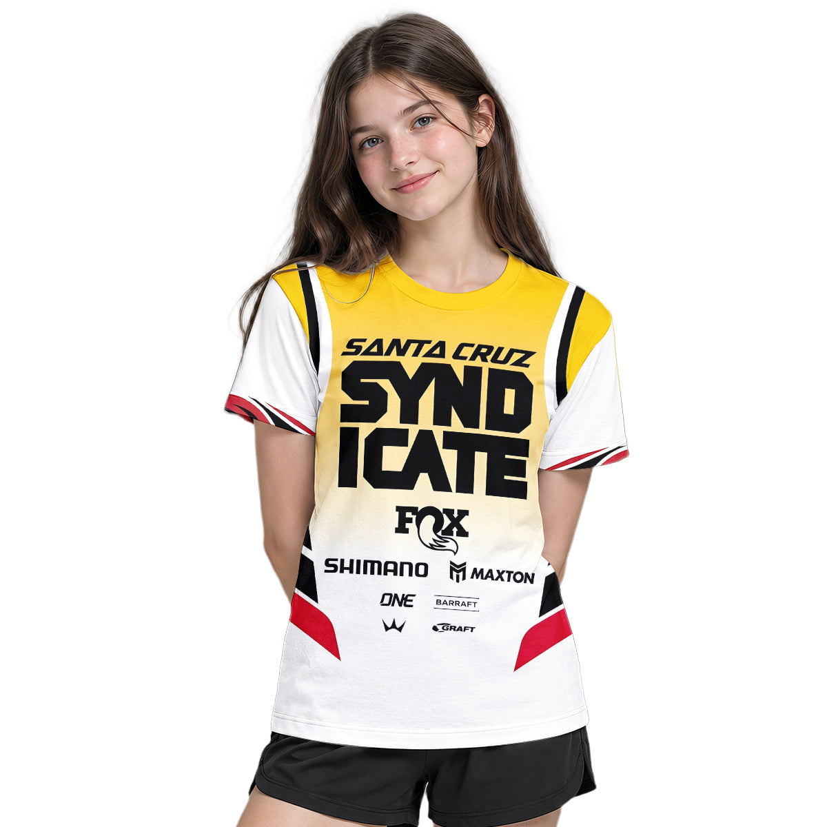 Andreas Kolb #66 Santa Cruz Syndicate Youth Short Sleeve Mountain Bike Jersey – Girl Lifestyle View