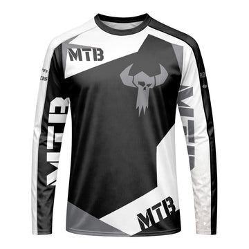Black Gray Long Sleeve Mountain Bike Jersey – Front View Mockup