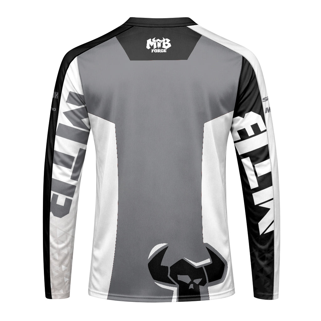 Black Gray Long Sleeve Mountain Bike Jersey – Back View Mockup