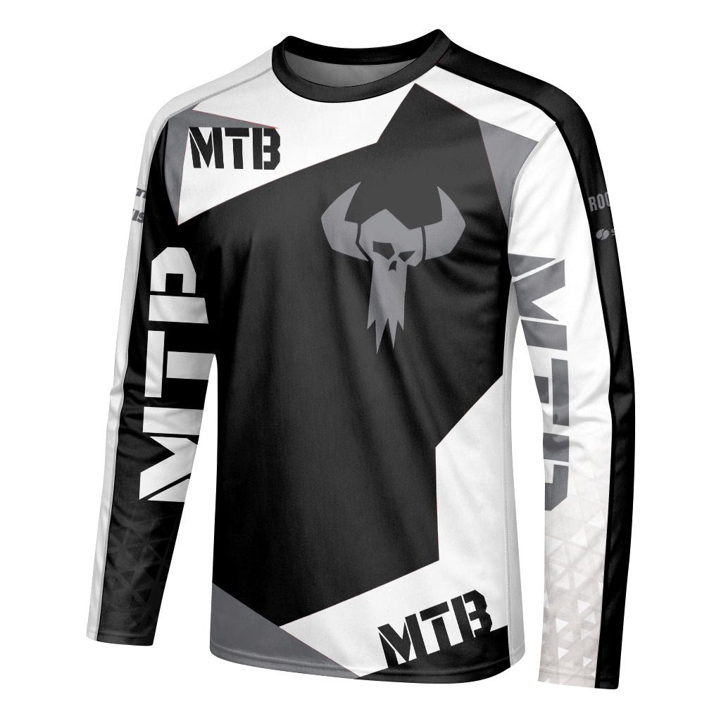 Black Gray Long Sleeve Mountain Bike Jersey – Left Side View Mockup