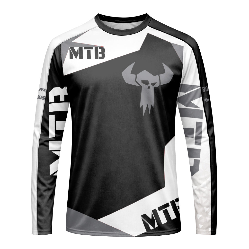 Black Gray Youth Long Sleeve Mountain Bike Jersey – Front View Mockup