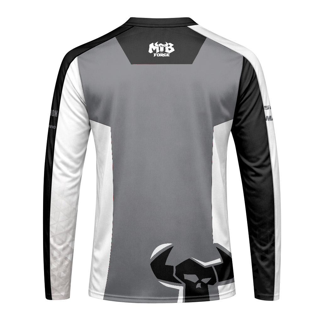 Black Gray Youth Long Sleeve Mountain Bike Jersey – Back View Mockup