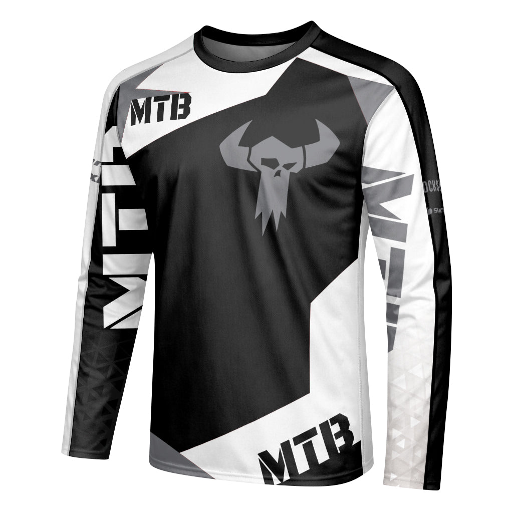 Black Gray Youth Long Sleeve Mountain Bike Jersey – Left Side View Mockup