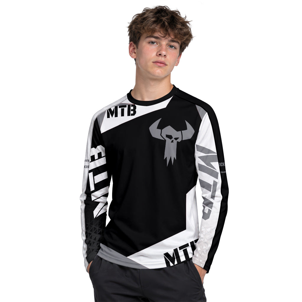 Black Gray Youth Long Sleeve Mountain Bike Jersey – Boy Lifestyle View