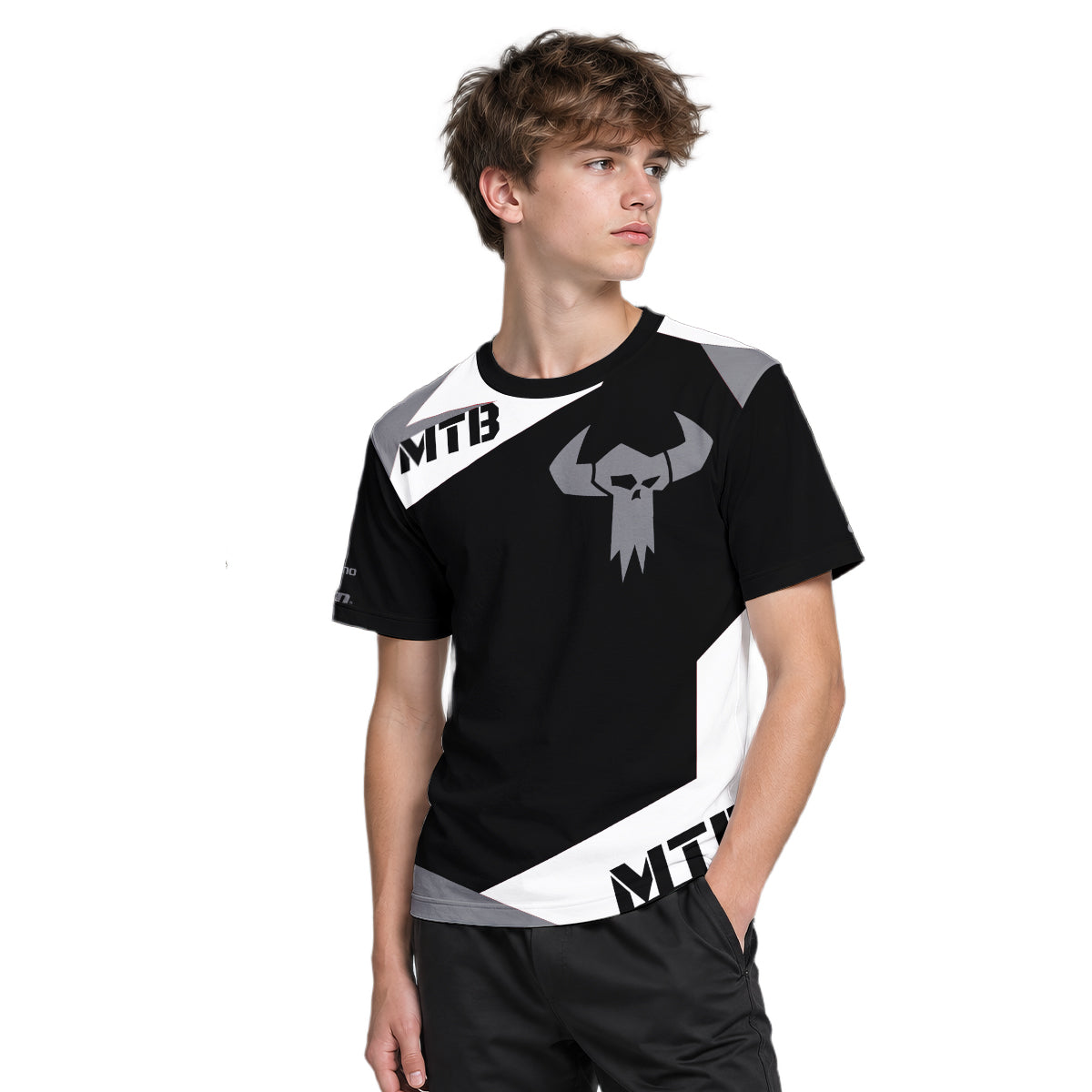 Black Gray Youth Short Sleeve Mountain Bike Jersey – Boy Lifestyle View