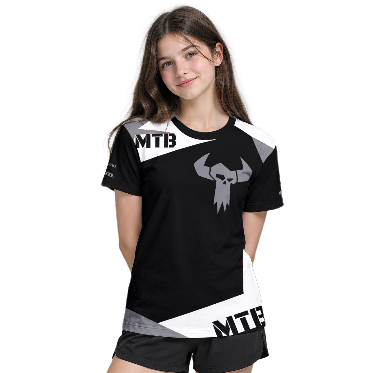 Black Gray Youth Short Sleeve Mountain Bike Jersey – Girl Lifestyle View