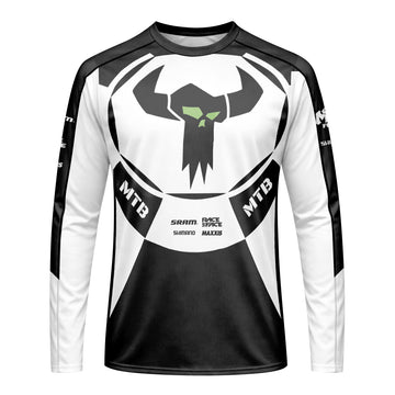 Black White Performance Long Sleeve Mountain Bike Jersey - front view mockup