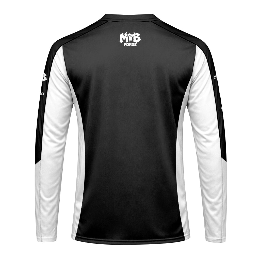 Black White Performance Long Sleeve Mountain Bike Jersey - back view mockup