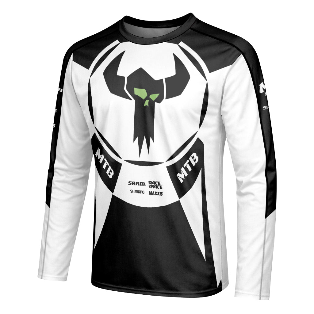 Black White Performance Long Sleeve Mountain Bike Jersey - left side mockup