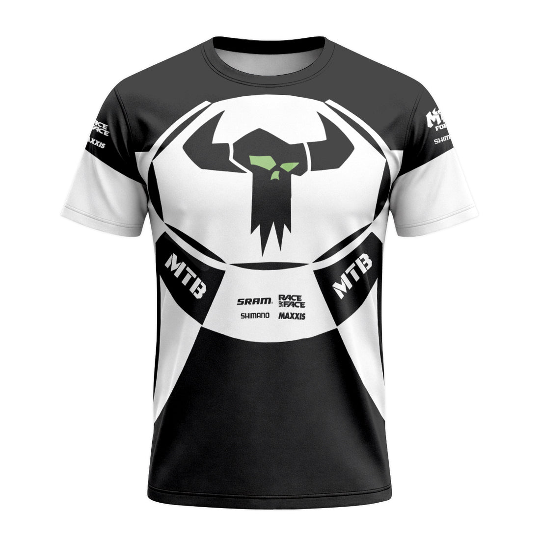 Black White Performance Short Sleeve Mountain Bike Jersey - front and back view