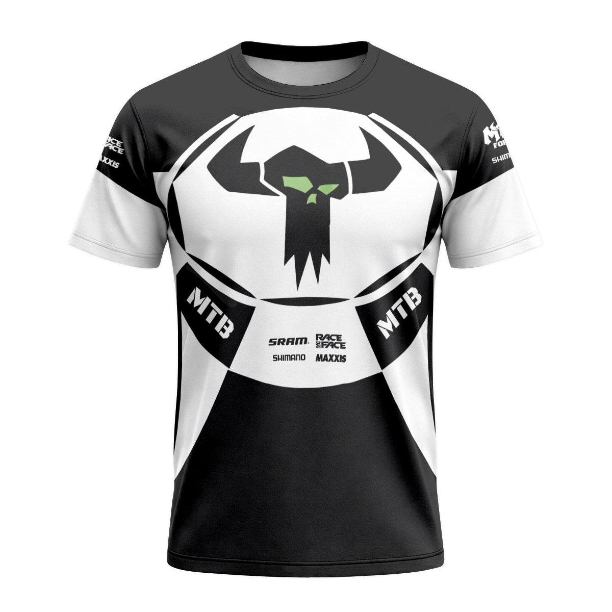 Black White Performance Short Sleeve Mountain Bike Jersey - front view mockup