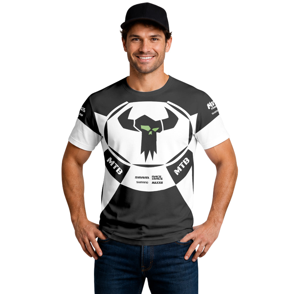 Black White Performance Short Sleeve Mountain Bike Jersey - lifestyle view