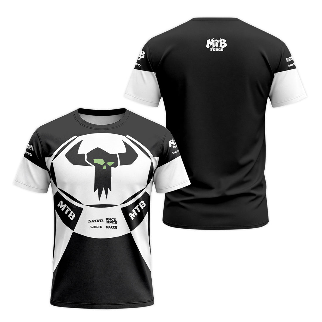 Black White Performance Short Sleeve Mountain Bike Jersey - front and back view