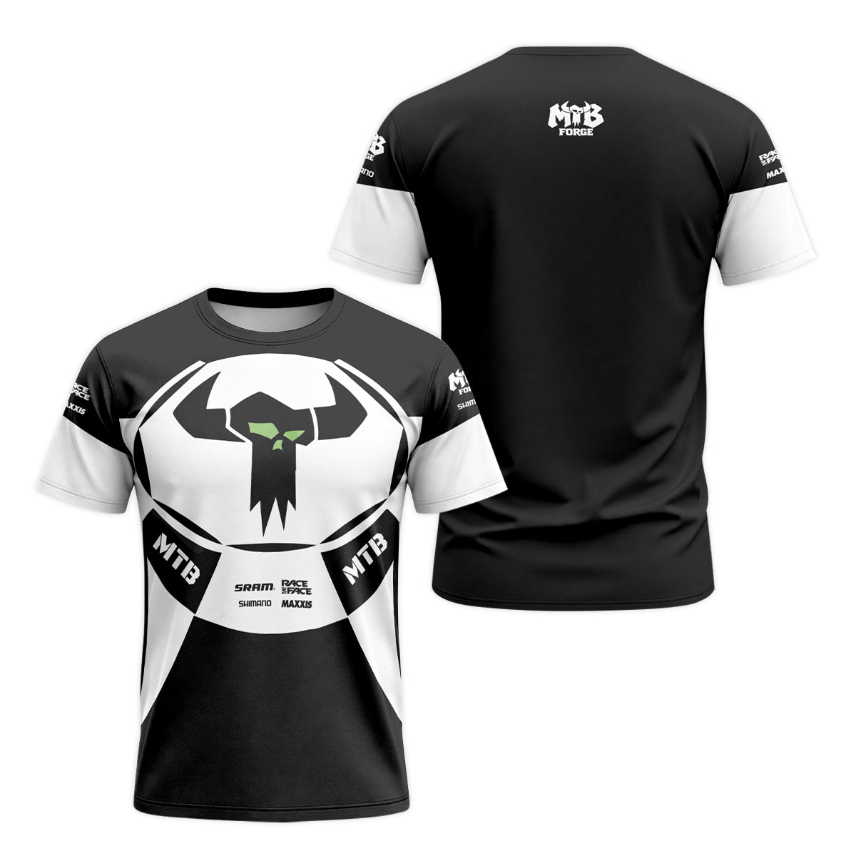Black White Performance Short Sleeve Mountain Bike Jersey - front and back view