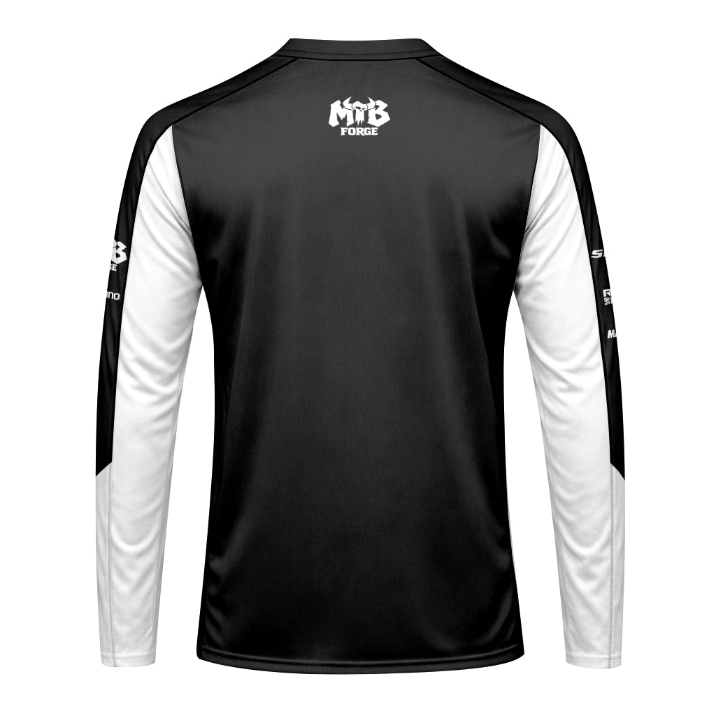 Black White Performance Youth Long Sleeve Mountain Bike Jersey – Back View Mockup