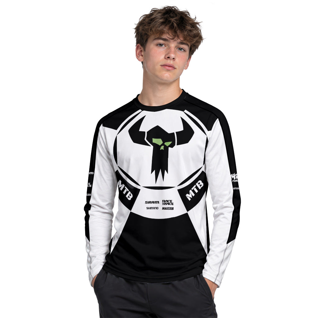 Black White Performance Youth Long Sleeve Mountain Bike Jersey – Boy Lifestyle View