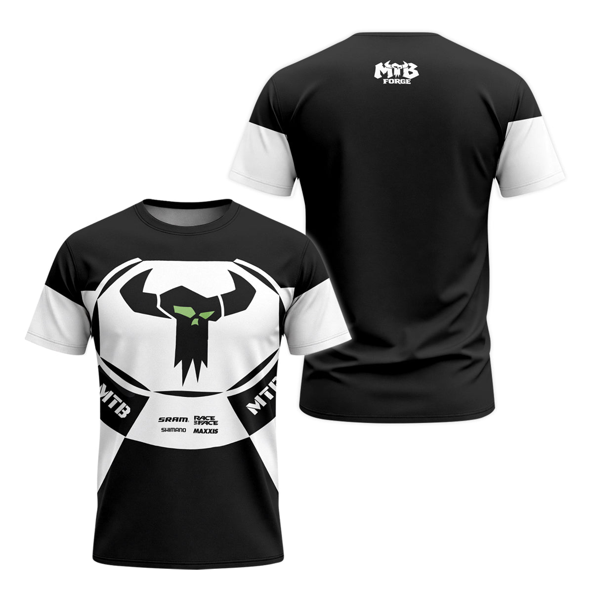 Black White Performance Youth Short Sleeve Mountain Bike Jersey – Front and Back View