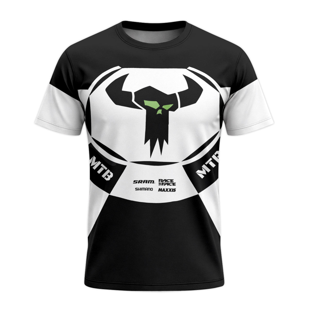 Black White Performance Youth Short Sleeve Mountain Bike Jersey – Front View Mockup