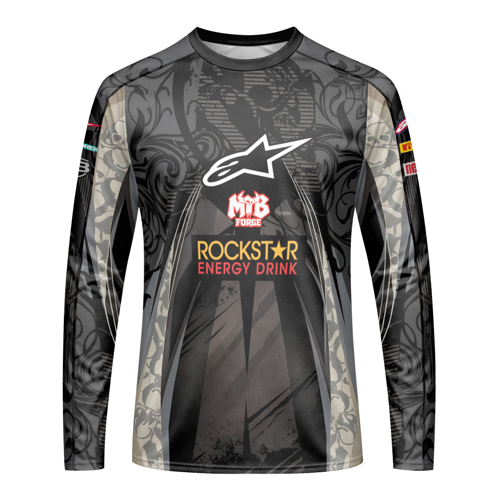 Brian Deegan Rockstar Energy Alpinestars Black Gray Long Sleeve Motocross Jersey – Front View Mockup