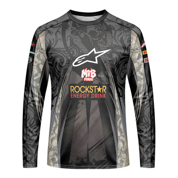 Brian Deegan Rockstar Energy Alpinestars Black Gray Long Sleeve Motocross Jersey – Front View Mockup