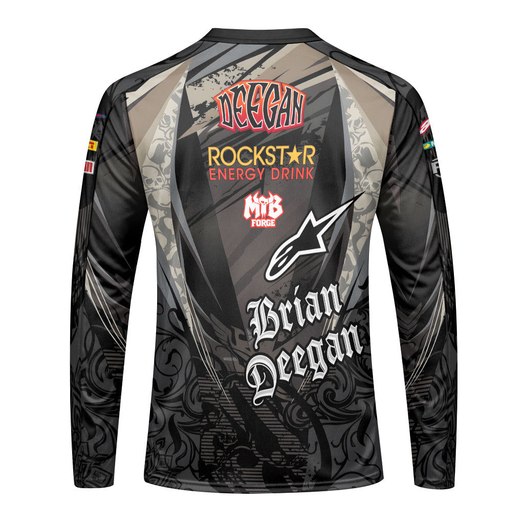 Brian Deegan Rockstar Energy Alpinestars Black Gray Long Sleeve Motocross Jersey – Back View Mockup