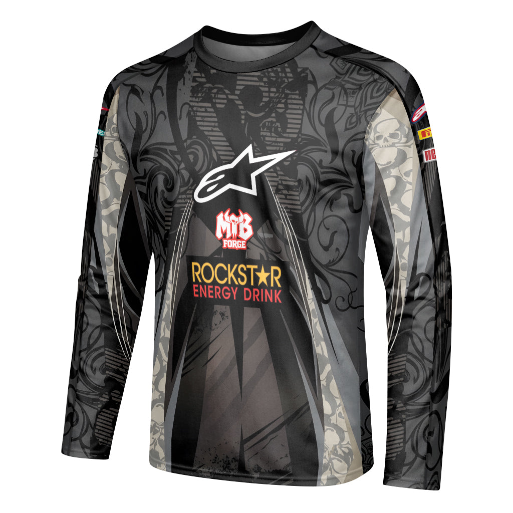 Brian Deegan Rockstar Energy Alpinestars Black Gray Long Sleeve Motocross Jersey – Left Side View Mockup