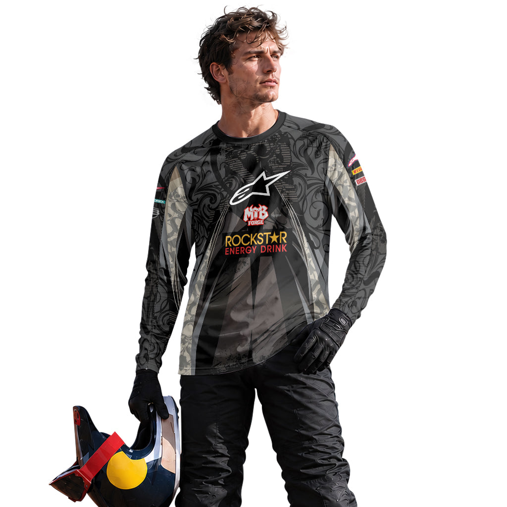 Brian Deegan Rockstar Energy Alpinestars Black Gray Long Sleeve Motocross Jersey – Lifestyle View